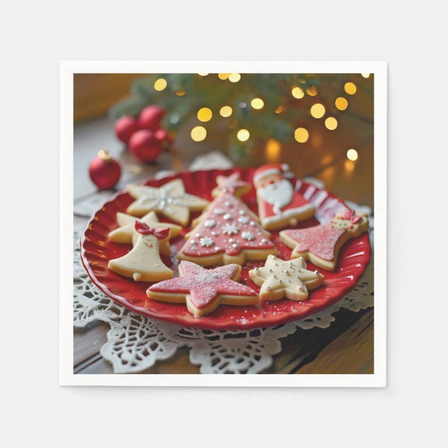 Christmas Cookies On a Red Plate Napkin (Front)