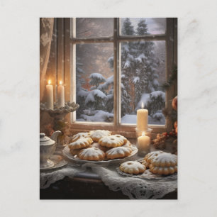Christmas cookies on a snowy day postcard