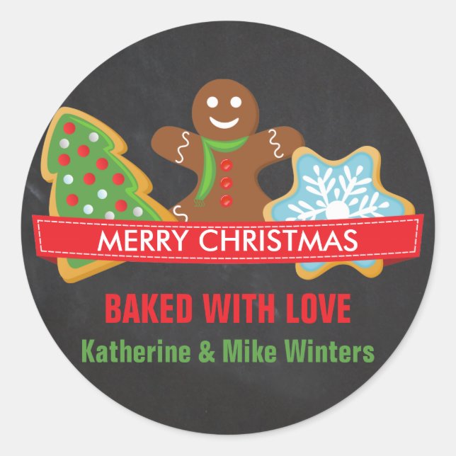 Christmas Cookies on Chalkboard Classic Round Sticker (Front)