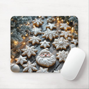 Christmas Cookies On Rustic Wood Mouse Mat