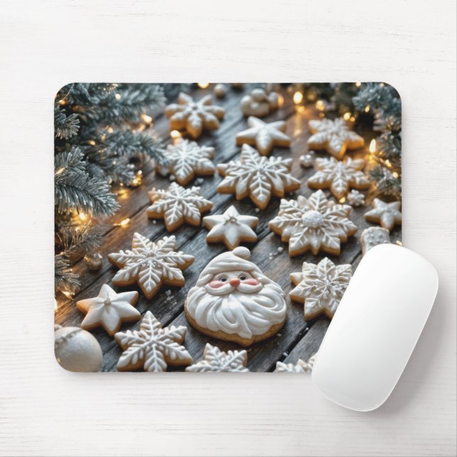 Christmas Cookies On Rustic Wood Mouse Mat (With Mouse)