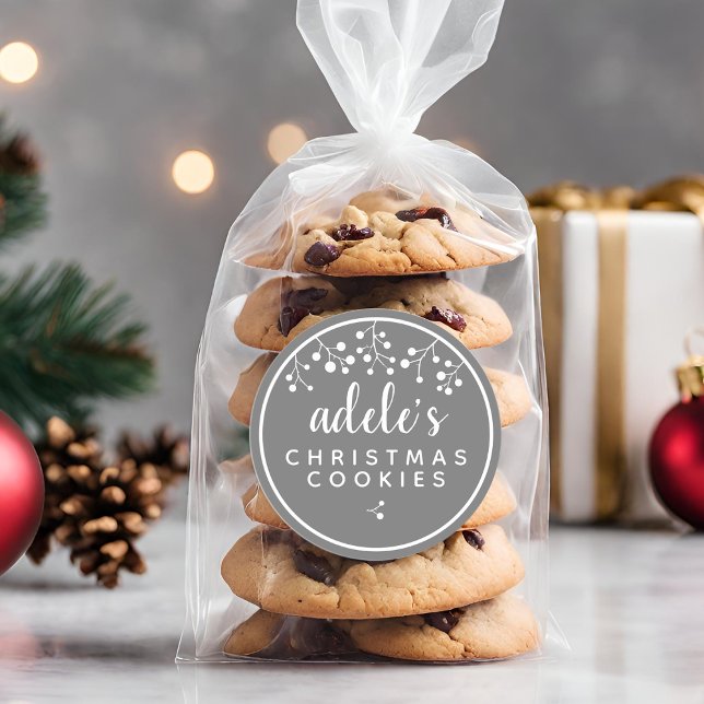 Christmas Cookies Personalised Grey Classic Round Sticker (Christmas Cookies Personalized Gray Classic Round Sticker)