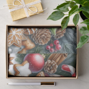 Christmas Cookies Pinecones and Greenery Festive Tissue Paper
