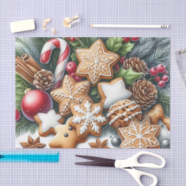 Christmas Cookies Pinecones and Greenery Festive  Tissue Paper (Craft)