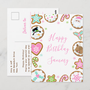 Christmas Cookies Pink and Green Happy Birthday Postcard