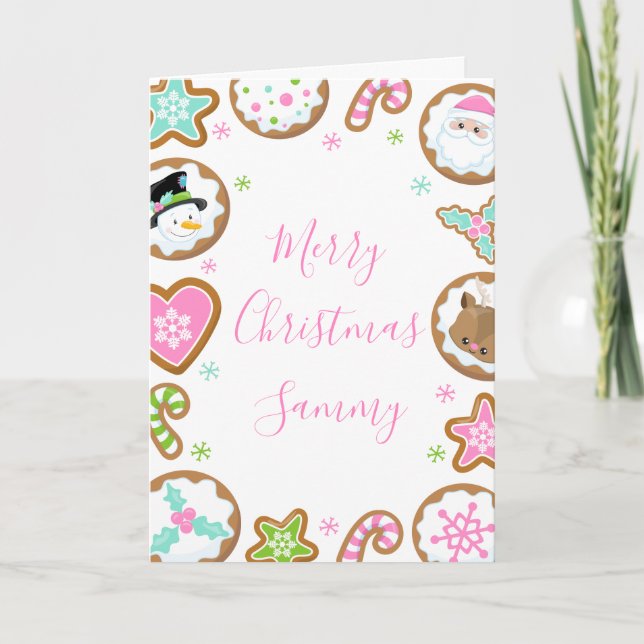 Christmas Cookies Pink and Green Merry Christmas Holiday Card (Front)