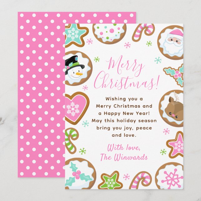 Christmas Cookies Pink and Green Merry Christmas Holiday Card (Front/Back)