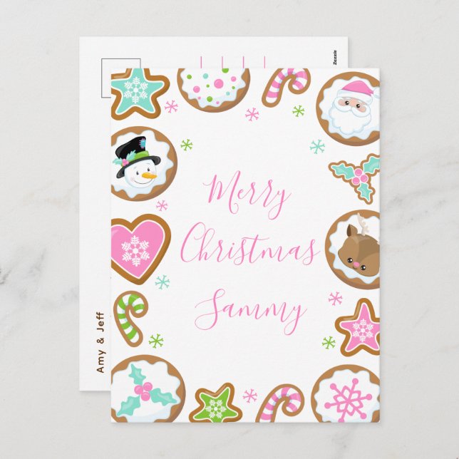 Christmas Cookies Pink and Green Merry Christmas Holiday Postcard (Front/Back)