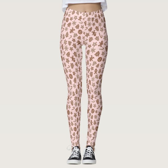 Christmas Cookies Pink Pattern Leggings (Front)