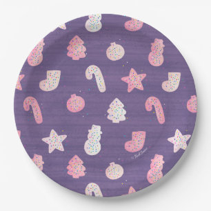 Christmas Cookies Purple Paper Plate