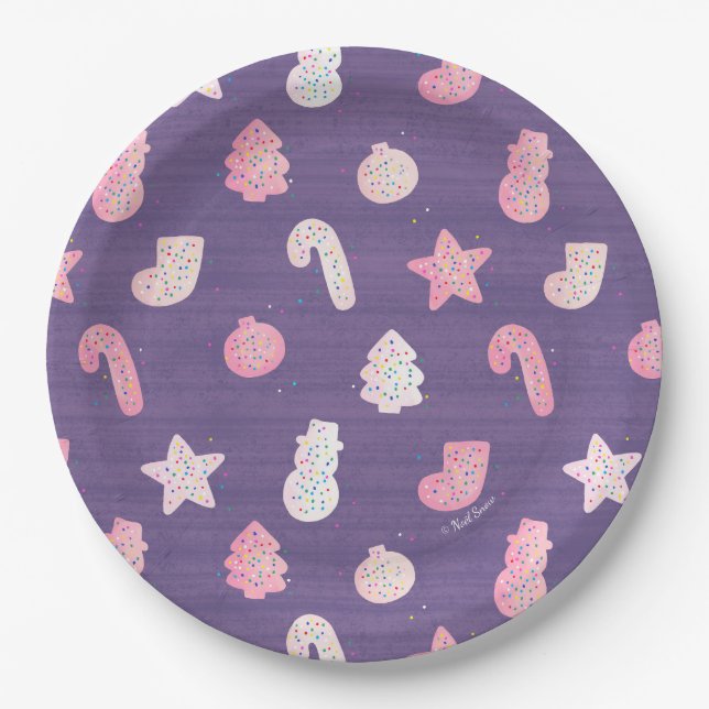 Christmas Cookies Purple Paper Plate (Front)