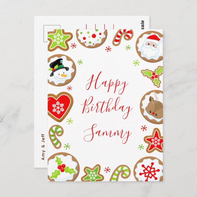Christmas Cookies Red and Green Happy Birthday Postcard (Front/Back)