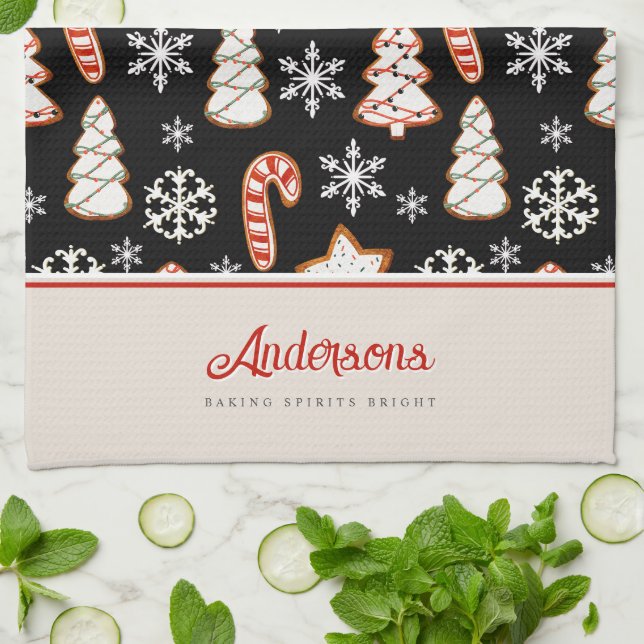 Christmas Cookies Snowflakes Monogram Tea Towel (Folded)