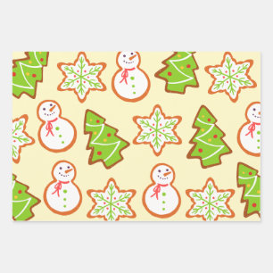 Christmas Cookies Snowman Tree Star Pattern Wrapping Paper Sheet