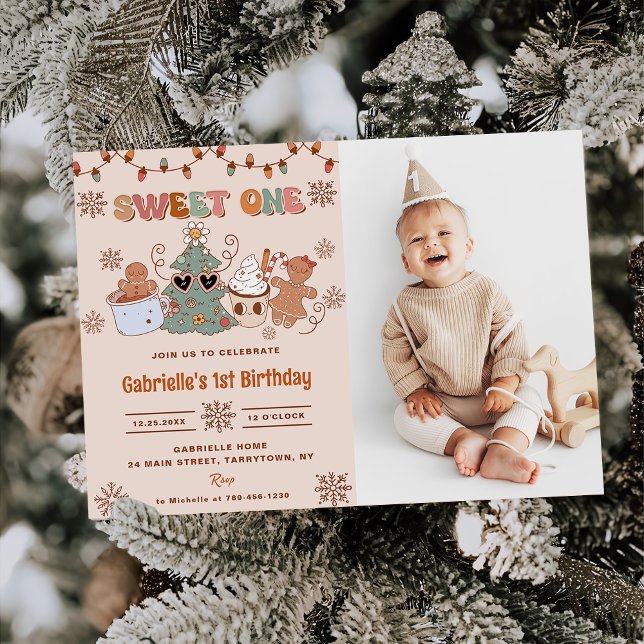 Christmas Cookies Sweet One 1st Birthday Photo Invitation (Creator Uploaded)