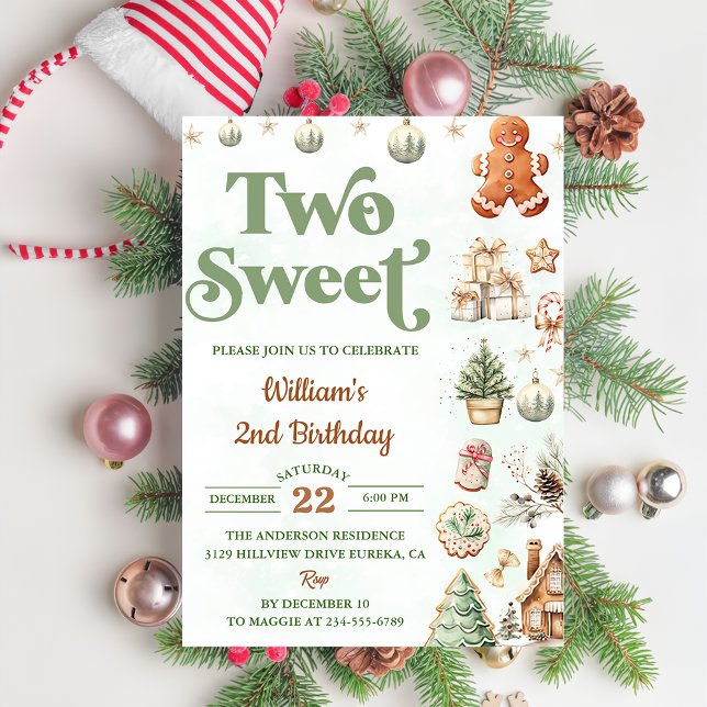  Christmas Cookies Two Sweet 2nd Birthday Party Invitation (Creator Uploaded)