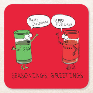 Christmas Cooking Funny Chef Spices Square Paper Coaster
