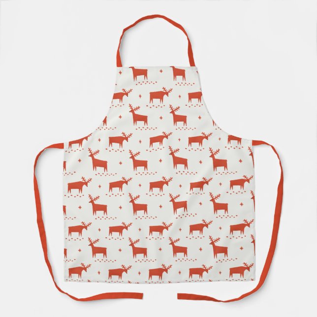 Christmas Cooking Kitchen | Red Reindeer Holiday Apron (Front)
