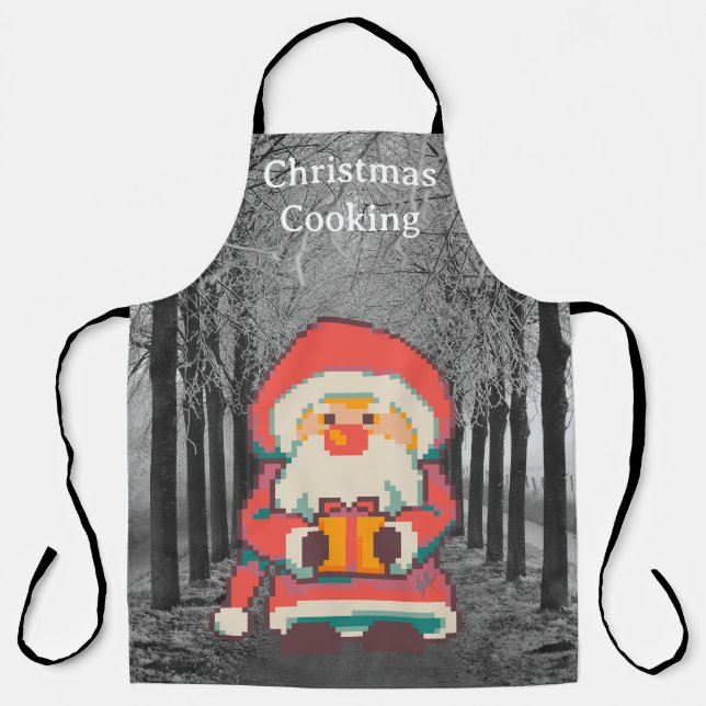 Christmas Cooking, Santa Pixel Art, Pixel Art Apron (Front)