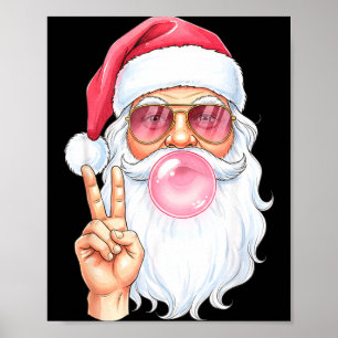 Christmas Cool Santa Bubble Gum Peace Sign Retro S