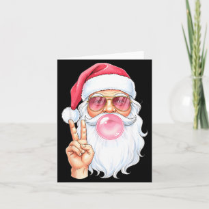 Christmas Cool Santa Bubble Gum Peace Sign Retro S Card
