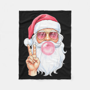 Christmas Cool Santa Bubble Gum Peace Sign Retro S Fleece Blanket