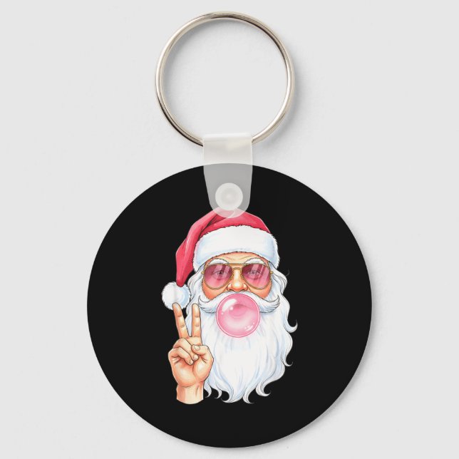 Christmas Cool Santa Bubble Gum Peace Sign Retro S Key Ring (Front)