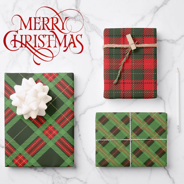 Christmas Coordinates in Red and Green Plaid 3 Wrapping Paper Sheet (Creator Uploaded)