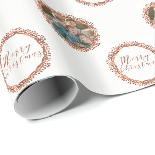 Christmas copper-look berry wreath photo design wrapping paper