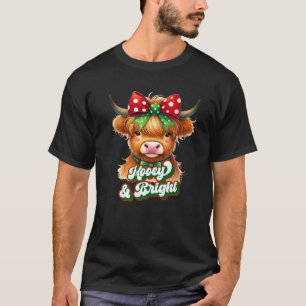 Christmas Coquette Bow Highland Cow Merry And Brig T-Shirt