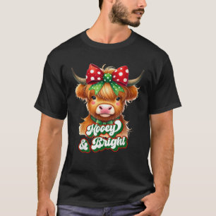 Christmas Coquette Bow Highland Cow Merry And Brig T-Shirt