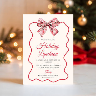 Christmas Coquette Bow Holiday Luncheon Invitation