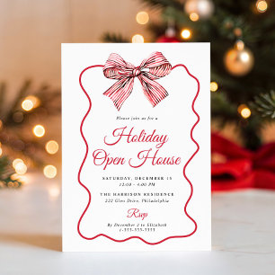 Christmas Coquette Bow Holiday Open House Invitation