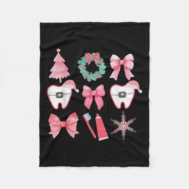 Christmas Coquette Bow Orthodontic Dental Dental C Fleece Blanket (Front)