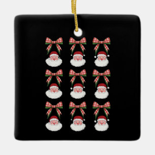Christmas Coquette Bow Santa Vintage Xmas Retro Ceramic Ornament
