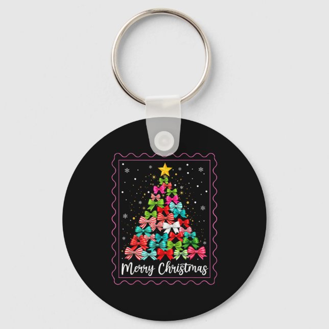 Christmas Coquette Bow Tree Xmas Holiday Girly Out Key Ring (Front)