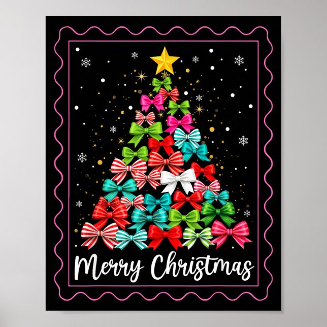 Christmas Coquette Bow Tree Xmas Holiday Girly Out Poster (Front)