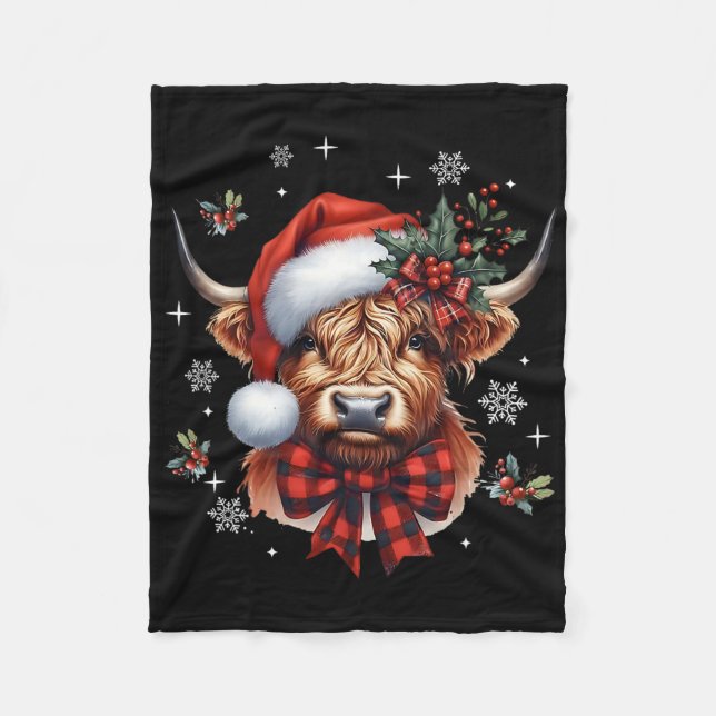 Christmas Coquette Cow Cute Moo Cow Xmas Holiday  Fleece Blanket (Front)
