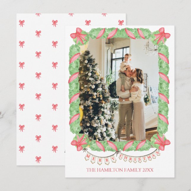 Christmas Coquette Garland Photo Grandmillennial Holiday Card (Front/Back)