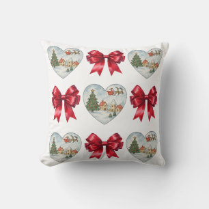Christmas Coquette Heart and Bows Pattern Cushion