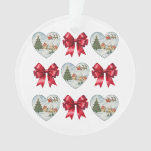 Christmas Coquette Heart and Bows Pattern Ornament