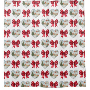 Christmas Coquette Heart and Bows Pattern Shower Curtain