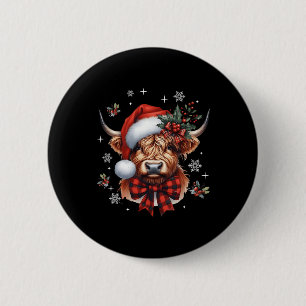Christmas Coquette Highland Cow Cute Moo Cow Xmas 6 Cm Round Badge