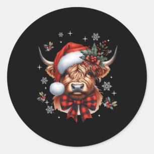 Christmas Coquette Highland Cow Cute Moo Cow Xmas  Classic Round Sticker