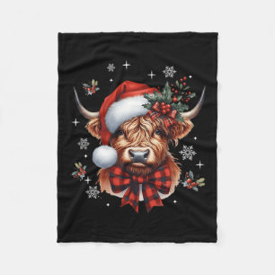 Christmas Coquette Highland Cow Cute Moo Cow Xmas  Fleece Blanket
