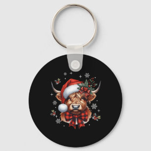 Christmas Coquette Highland Cow Cute Moo Cow Xmas Key Ring