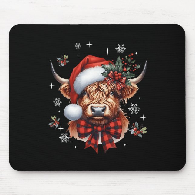 Christmas Coquette Highland Cow Cute Moo Cow Xmas  Mouse Mat (Front)