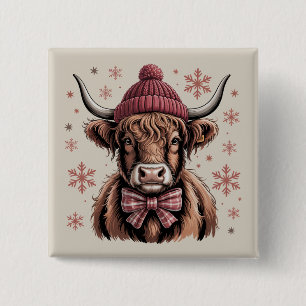 Christmas Coquette Highland Cow Western Farmer 15 Cm Square Badge