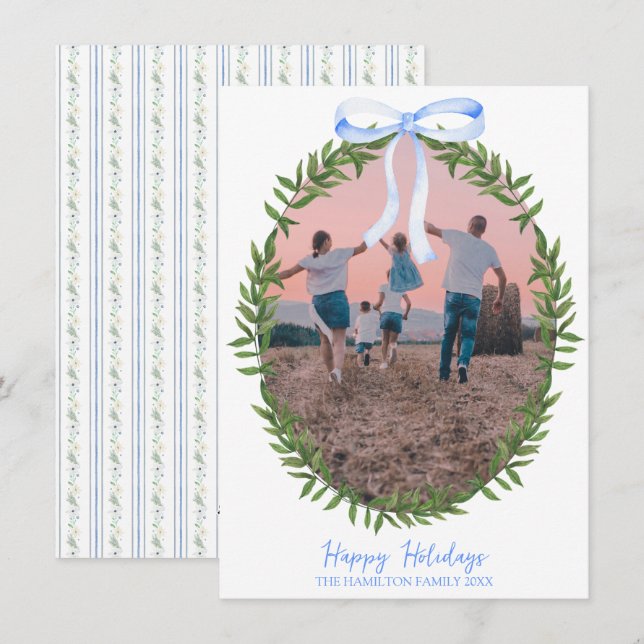 Christmas Coquette Wreath Photo Grandmillennial Holiday Card (Front/Back)