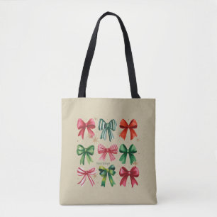 Christmas Coquettes Red Green Bow Xmas Season Girl Tote Bag